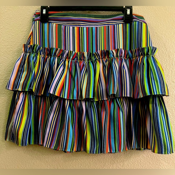 Milly Rainbow Stripes Tiered Twill Mini Skirt - Picture 3 of 5